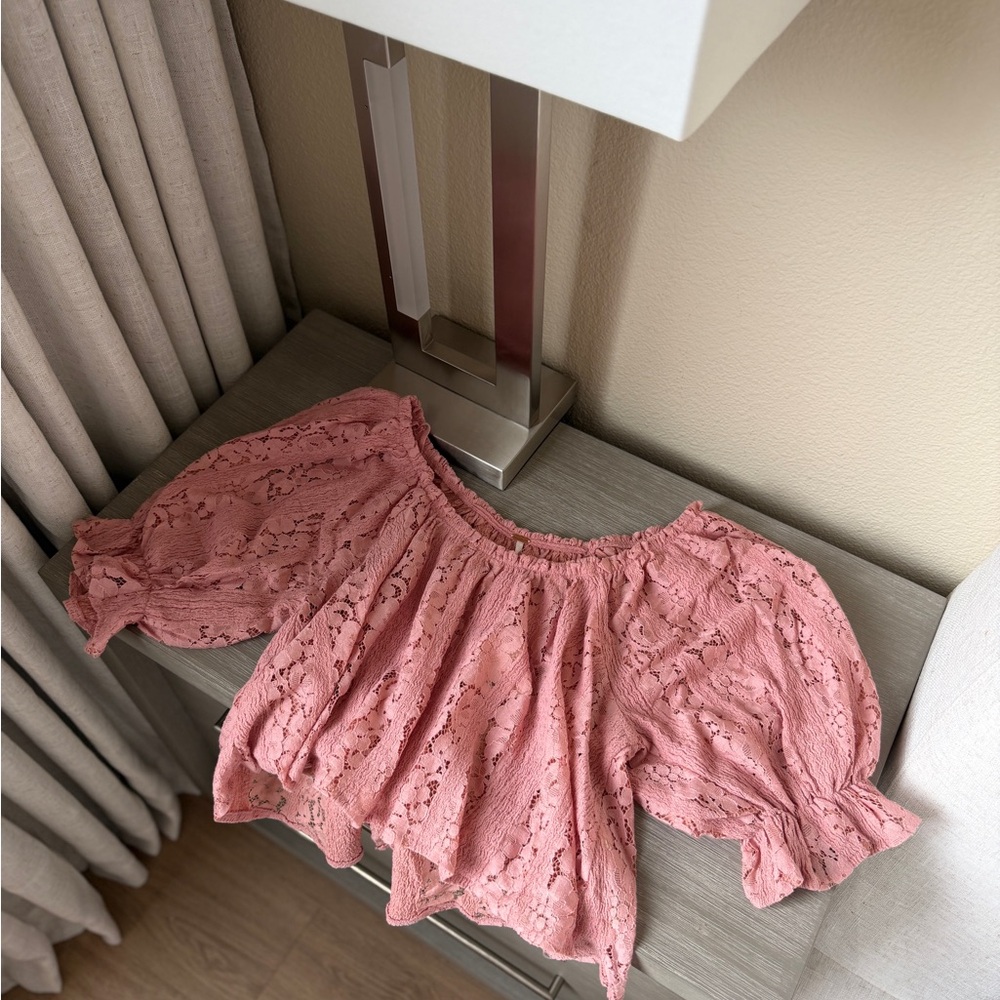 Free People Pink Lace Off-Shoulder Blouse